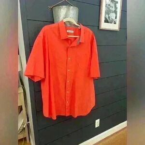 Tommy Bahama Shirt Mens 2xl Orange Hawaiian Cotton Spandex Lightweight Camp Logo